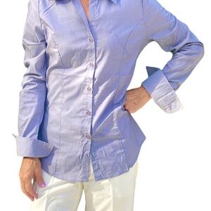 Rosa York Professional Attire Blue Button Down Top